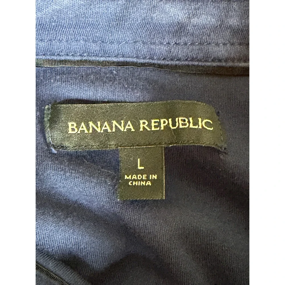 Banana Republic Mens Long Sleeve Polo Shirt Navy Blue 100% Cotton Large L